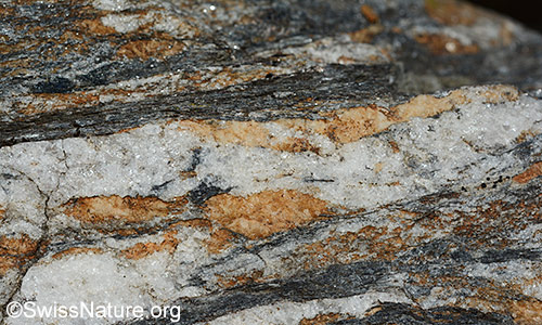 Einblick in den Querschnitt eines Kalkglimmerschiefer.
