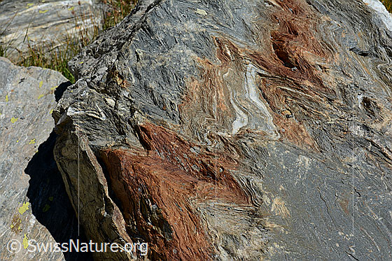 Foto: Kleinräumige Verfaltung in einem Felsblock.
