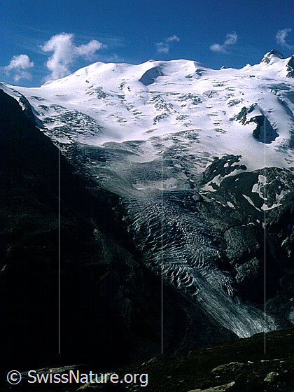 Foto: Fuorcla da la Sella, Piz Sella und Dschimels von N. Davor: Vadret de la Sella (Sellagletscher).
Aufnahme ab Dia.