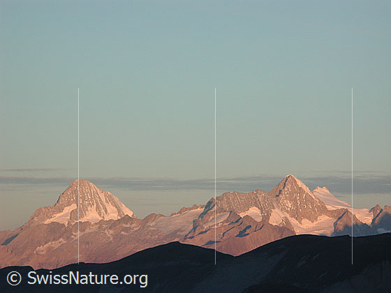 Foto: Morgenstimmung. Blick vom Tälli Richtung NW auf Bietschorn, Nesthorn und Lötschentaler Breithorn.