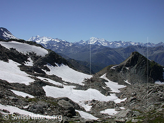Foto: Blick vom Blauseegebiet Richtung W auf Mischabel- und Weisshorngruppe.