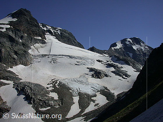 Foto: Übergang Sattel (Mättital / Blausee-Gebiet). Blick Richtung S auf Hillehorn und Bortelhorn.