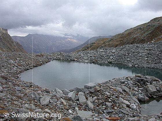 Foto: Mättitalsee von Geröll umgeben