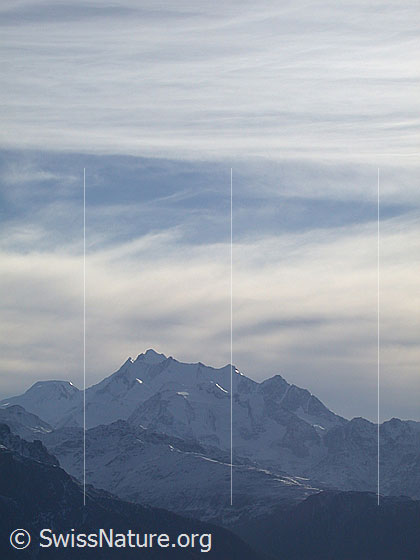 Foto: Alphubel und Mischabelgruppe vor Wetterwechsel von NE (Bettmeralp).