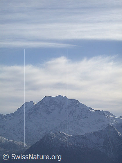 Foto: Weissmies und Fletschhorn N-Wand vor Wetterwechsel von NNE (Bettmeralp).