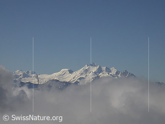Foto: Monte Rosa, Allalinhorn, Alphubel und Mischabelgruppe von NE (Eggishorn)