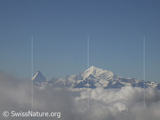 Foto: Matterhorn, Weisshorn, Brunegghorn und Bishorn von NE (Eggishorn)