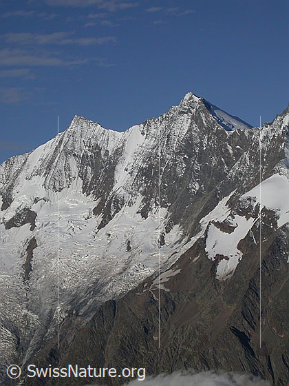 Foto: Täschhorn und Dom von E (Hohsaas)
Davor der Feegletscher.
