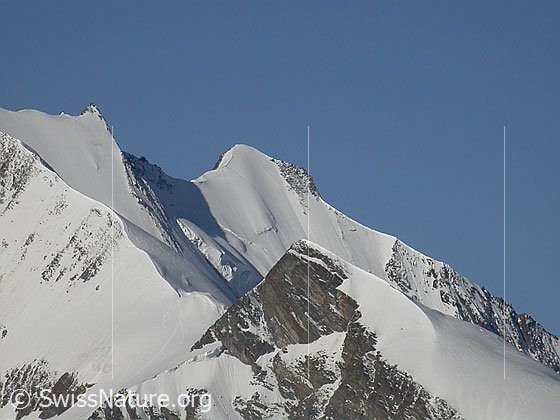 Foto: Mischabel von NE (Hohsaas)
Stecknadelhorn und Hohberghorn. Vorgelagert das Ulrichshorn.