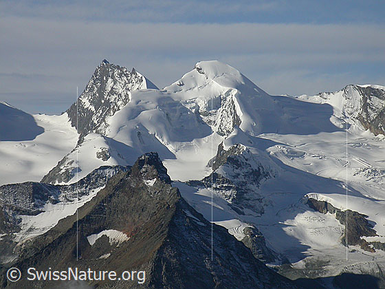 Foto: Adlerpass, Rimpfischorn und Allalinhorn von NNE (Hohsaas)
Vorgelagert der Egginer.