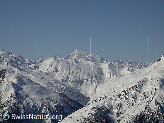 Foto: Blick vom Gipfel des Gandhorn Richtung Saflischtal und Weisshorn (W / Mattertal).