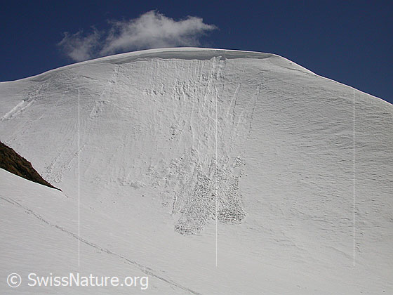 Foto: Wächte am Gipfel des Gandhorns. Zu sehen sind kleinere Wächtenabbrüche.