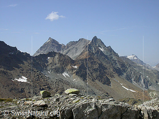 Foto: Zwischen Grampielpass und Mittelbergpass: Blick zu Scherbadung, Punte Gerla und Schwarzhorn.
