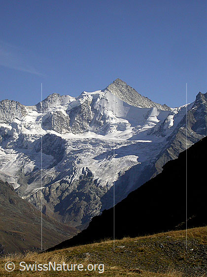 Foto: Schalihorn und Zinalrothorn von NW.
Davor: Glacier de Moming