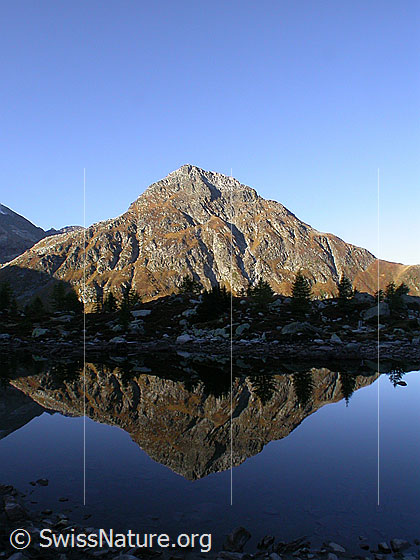 Foto: Frühmorgendliche Spiegelung im teilweise ausgetrockneten Mässersee mit Stockhorn.