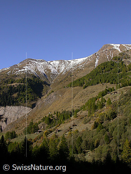 Foto: Blick von der Grube Lengenbach zum Chlis Fülhorn, Schweifegrat und Grosses Fülhorn.