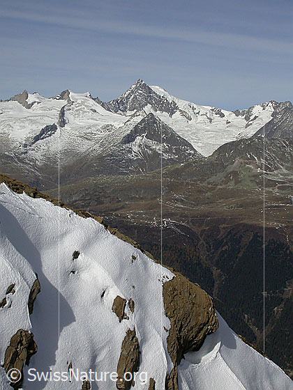 Foto: Blick vom Breithorn zu Geisshorn und Aletschhorn.