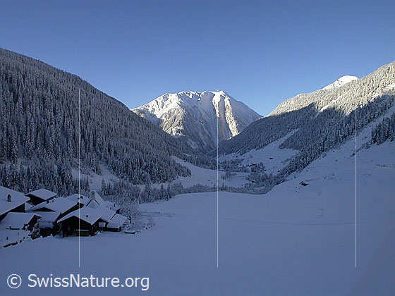 Foto: Imfeld, das tief verschneite Binntal und das Breithorn.