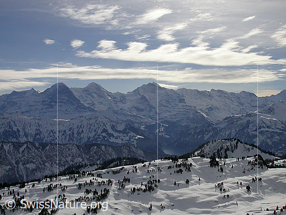 Foto: Sieben Hengste: Blick über das Seefel zu Eiger, Mönch und Jungfrau.