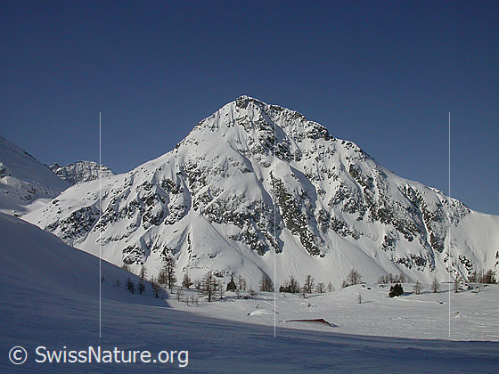 Foto: Zugeschneiter Mässersee mit Stockhorn.
