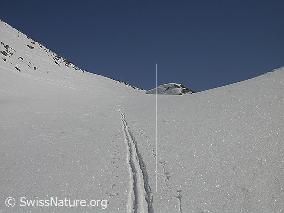 Foto: Im Aufstieg zum Grossen Schinhorn kurz vor dem Mittelbergpass.
