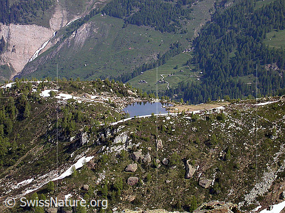 Foto: Blick von Zantmärjelebiel zum Mässersee. Darüber die Heiwmeder oberhalb Imfeld.