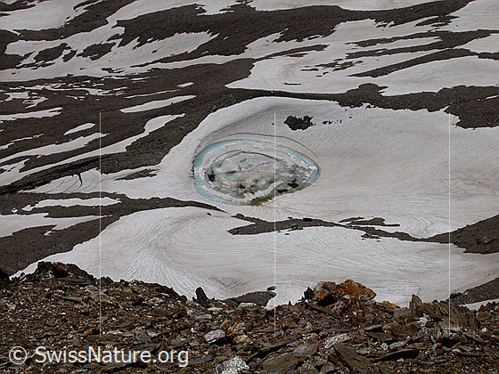 Foto: Tiefblick vom Gipfel des Turbhorn zum Turbesee.