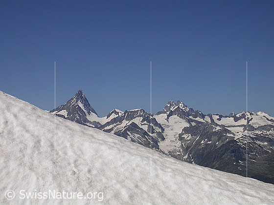 Foto: Blick vom E-Grat des Turbhorn zu Finsteraarhorn, Schreckhorn, Lauteraarhorn, etc..