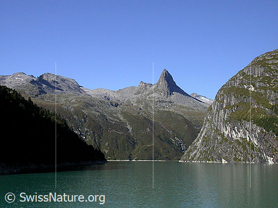 Foto: Zervreilasee, Furggeltihorn und Zervreilahorn.