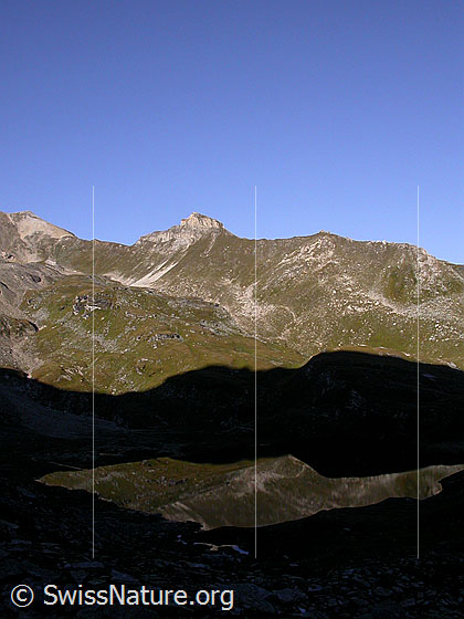 Foto: Im Aufstieg zum Fanellgrätli: Blick auf den Spiegel des Guraletschsee.