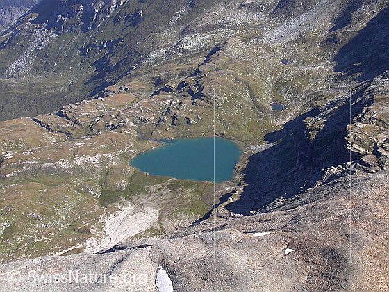 Foto: Fanellhorn: Tiefblick auf den Guraletschsee.