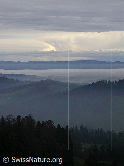 Foto: Herbstliche Stimmung über dem Emmental. Nebelmeer über dem Mittelland. Im Hintergrund der Jura.