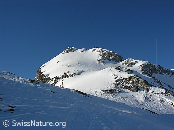 Foto: Im Aufstieg zum Ankestock. Blick zum Vorgipfel der Hinderi-Spillgerte.