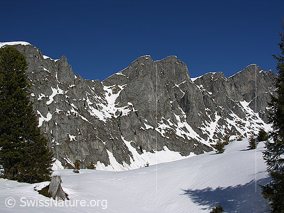 Foto: Im Abstieg vom Ankestock. Blick zu den Felswänden des Seehore.