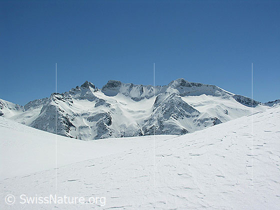 Foto: Blick vom Gandhorn zu Seewischhorn, Kleines Schinhorn und Grosses Schinhorn, Chollerhorn und Unters Schinhorn.