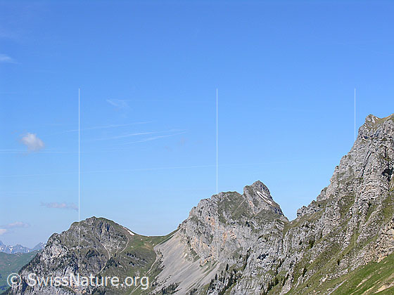 Foto: Oberhalb Grimmi Furggi: Blick zu Mieschflue, Chörbelihore und Rothorn.