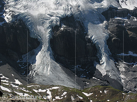 Foto: Zwei Hängegletscher am Fuss des Blüemlisalpmassivs.