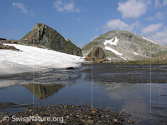 Foto: Blauseelicke und Oberblatthorn. Schwache Spiegelung.