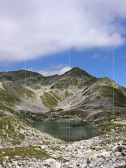 Foto: Im Abstieg vom Risihorn Richtung Osten. Blick über den Lengsee auf das Honeggerhorn.