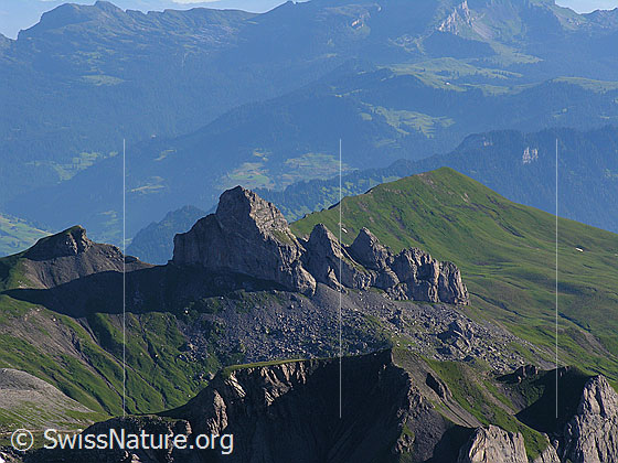 Foto: Blick vom Schilthorn zu den Felstürmen der Lobhörner und auf die Sulegg.
