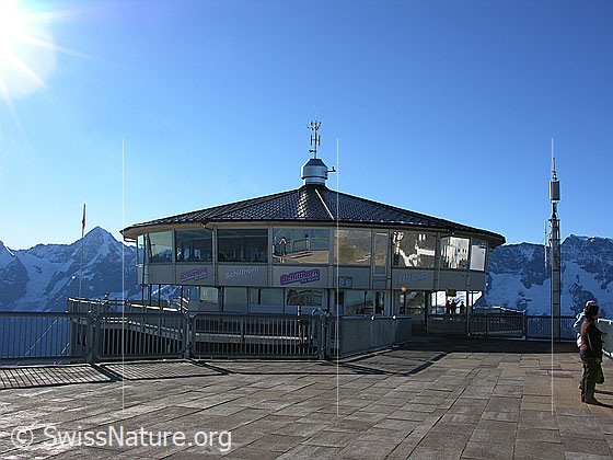 Foto: Piz Gloria, Schilthorn. Links davon im Hintergrund ist der Mönch zu sehen.