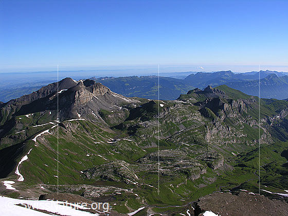 Foto: Im Abstieg vom Schilthorn Blick zur Schwalmere, Drättehorn, Hoganthorn, Lobhörner und Sulegg.