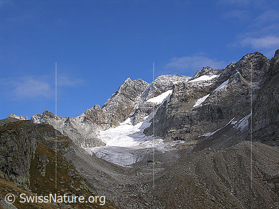 Foto: Tälli mit leicht verschneitem Ofenhorn und Tälligletscher.