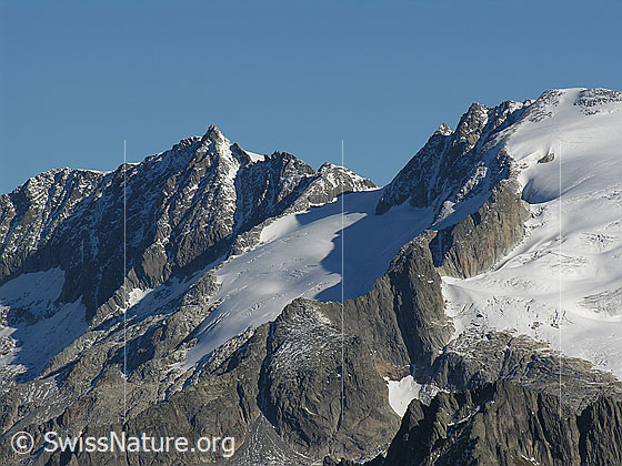 Foto: Blick vom Sidelhorn zum Diechterhorn, Diechterlimi, Diechtergletscher, Tieralplistock mit Alpligletscher.