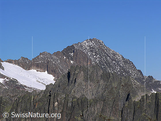Foto: Blick vom Sidelhorn zum Ritzlihorn mit Ärlengletscher. Im Vordergrund der Brünberg.