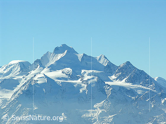 Foto: Alphubel, Lenzspitze, Dom, Nadelhorn, Stecknadelhorn, Hohbärghorn und Dirruhorn.