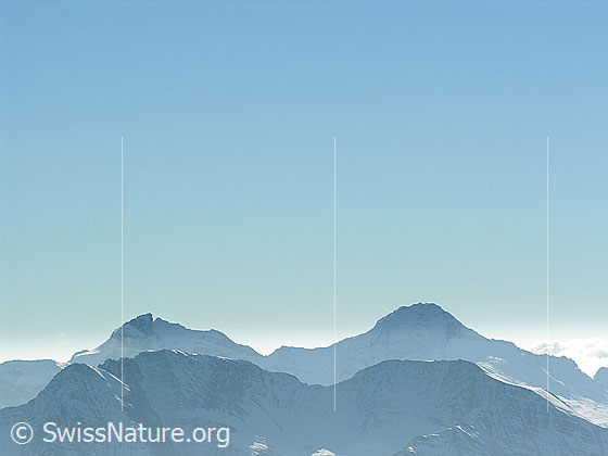 Foto: Hillehorn und Bortelhorn von NW (Sparrhorn)
Davor das Bättlihorn und Huwet.