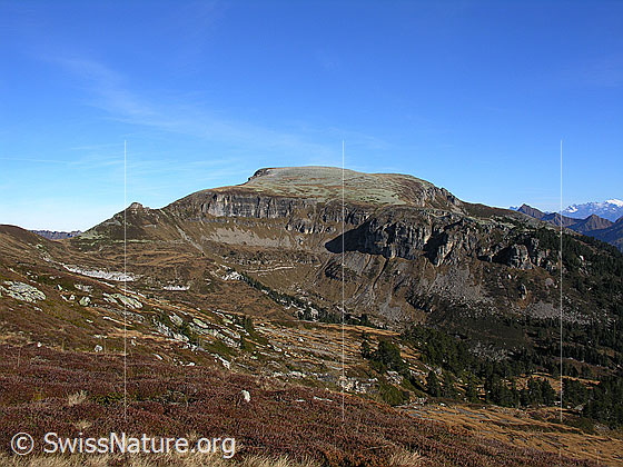 Foto: Im Abstieg vom Hohgant West. Blick über herbstliche Landschaft zur Steinigi Matte.