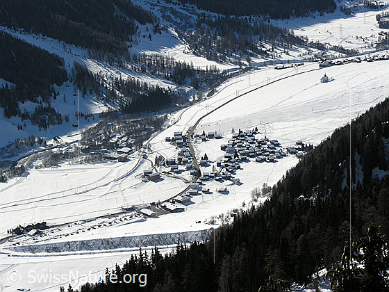 Foto: Tiefblick auf das Dorf Gluringen, Oberwallis.