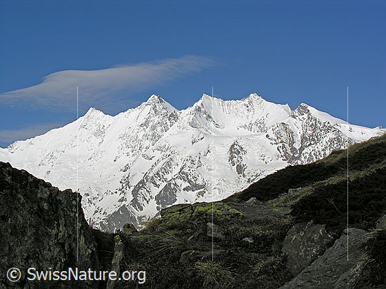 Foto: Mischabel von E.
Gipfel: Täschhorn - Dom - Lenzspitze - Nadelhorn - Stecknadelhorn - Ulrichshorn.
